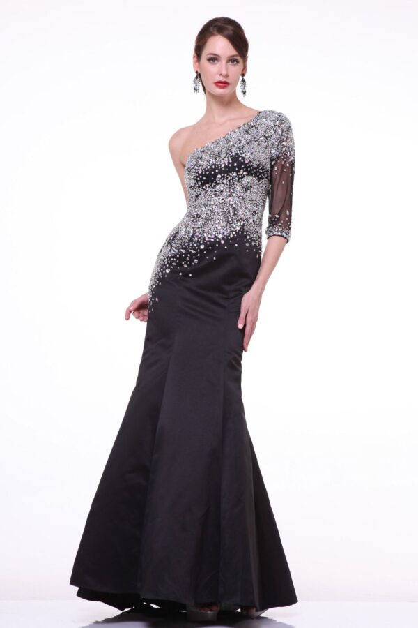 Mermaid dress with asymmetrical neckline and one sleeve - Image 3