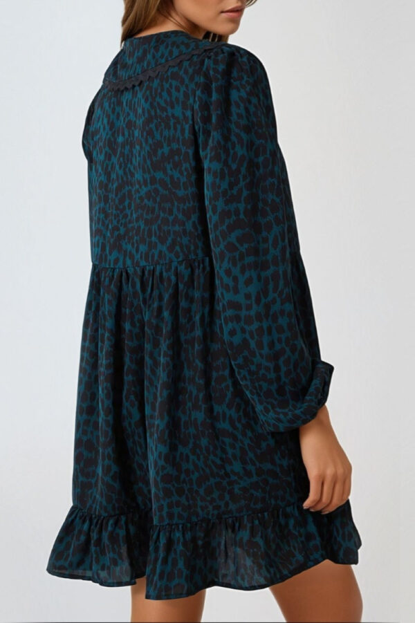 Teal Animal Print Smock Mini Dress - Image 3