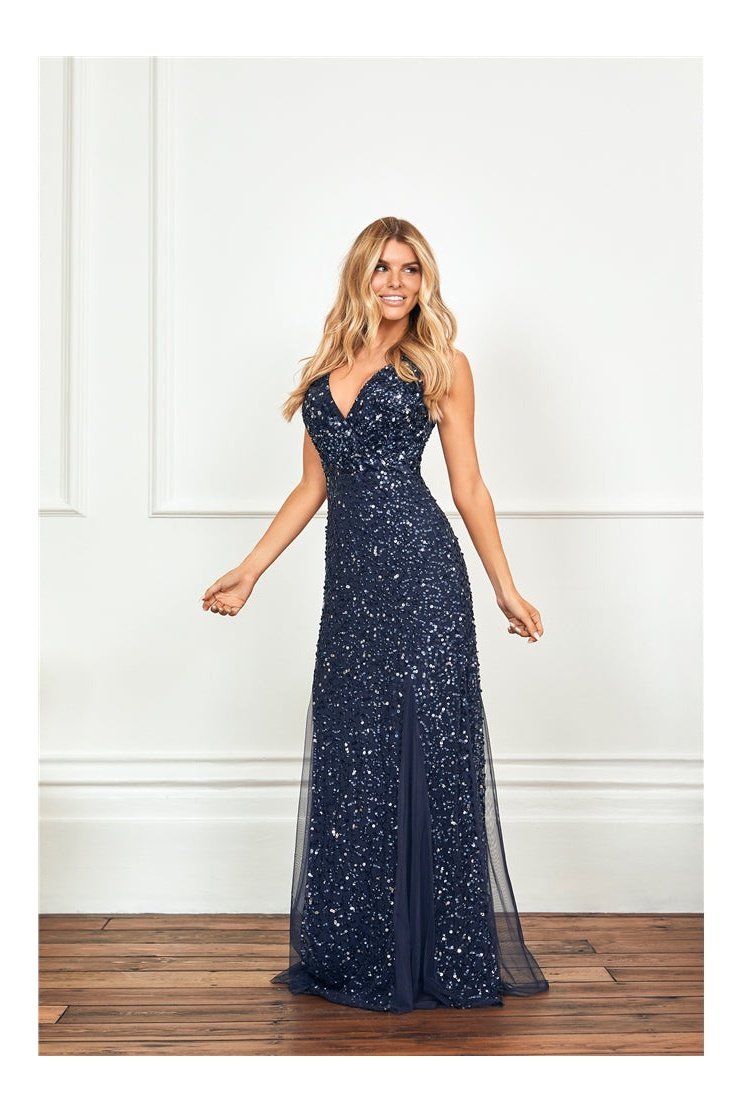 Giselle Navy Sequin Maxi Dress - Image 2