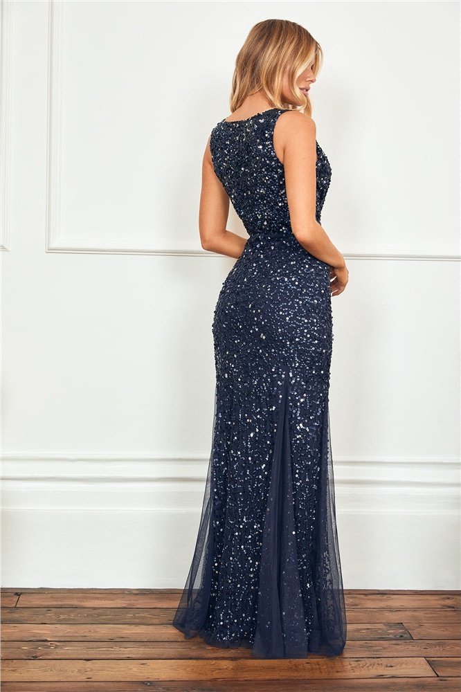 Giselle Navy Sequin Maxi Dress - Image 3