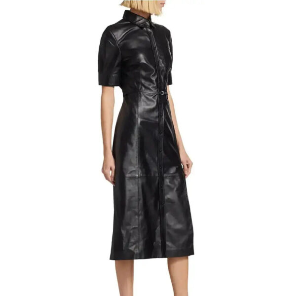 Women’s Black Leather Button-Down Dress - Image 3