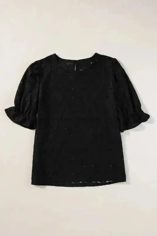 Black Flower Eyelet Jacquard Top - Image 4