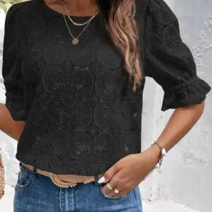 Black Flower Eyelet Jacquard Top
