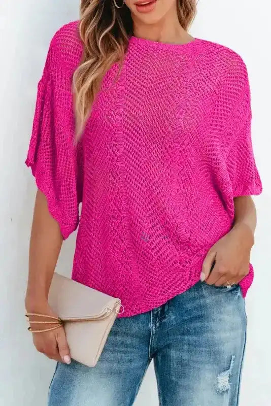 Pink Pointelle Short Sleeve Top - Image 3