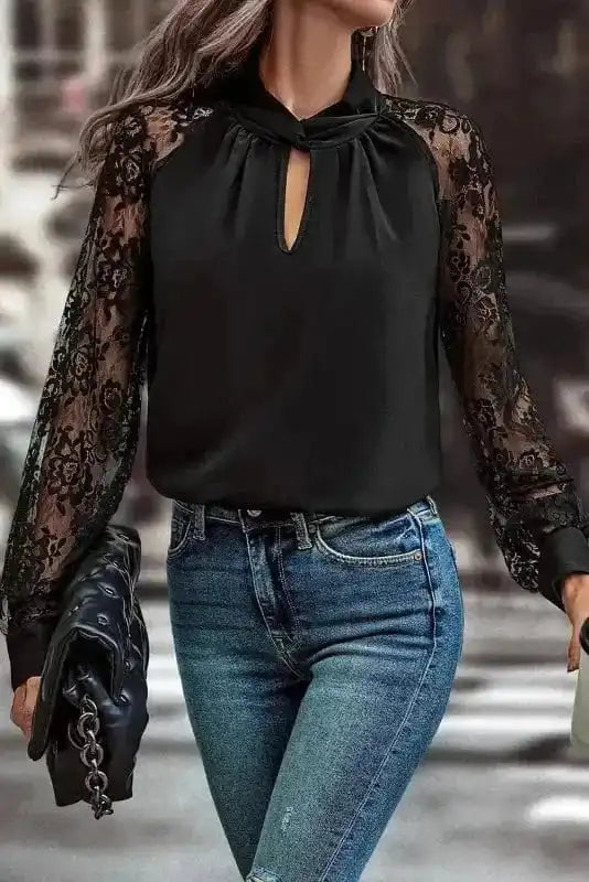 Lace Sleeves Blouse - Black - Image 6