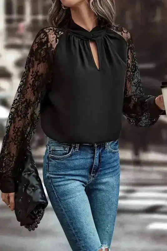 Lace Sleeves Blouse - Black - Image 5