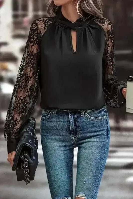 Lace Sleeves Blouse - Black - Image 4