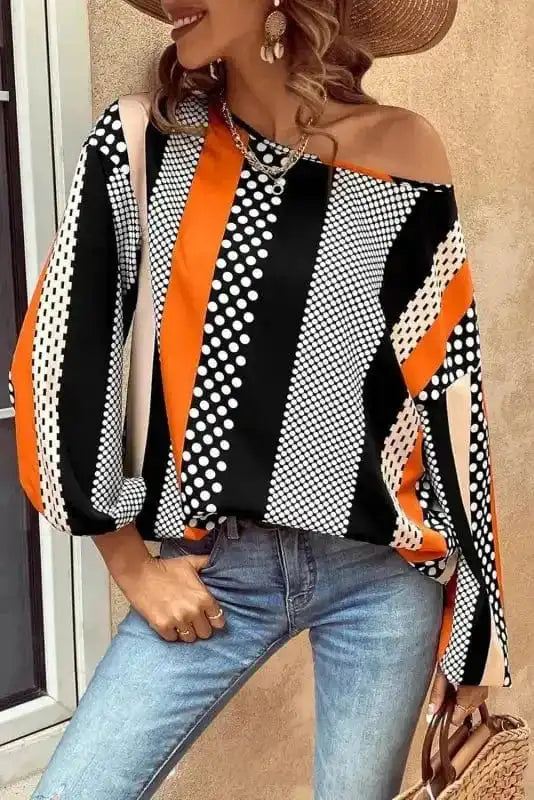 Polka Dot Blouse - Black & Orange - Image 6