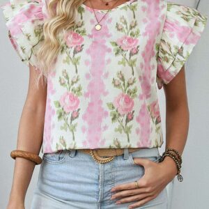 Floral Ruffled Sleeve Summer Top