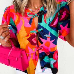 Abstract Floral Babydoll Blouse