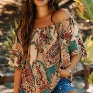 Boho Bliss Shirred Paisley Blouse