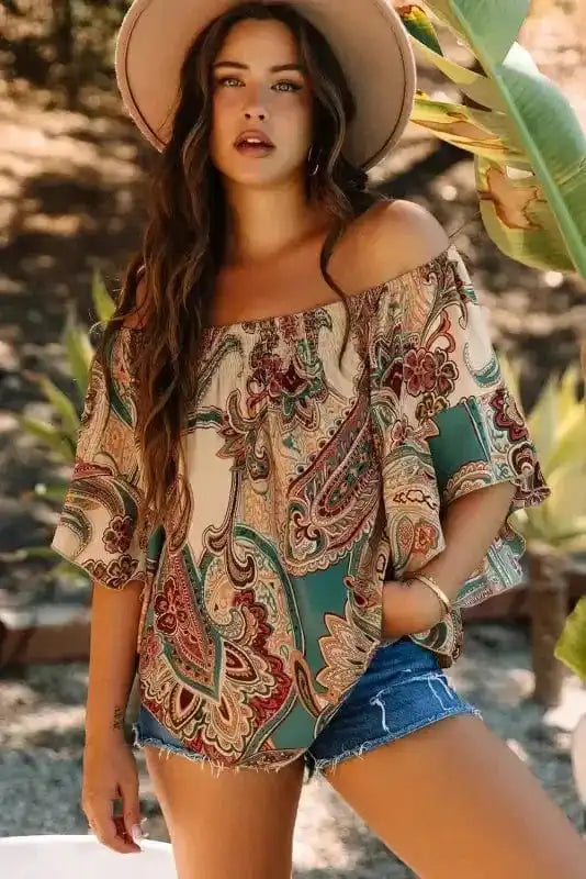 Boho Bliss Shirred Paisley Blouse
