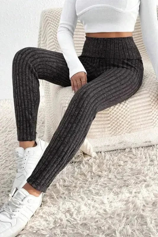 Wide Waistband Ribbed Textured Knit Leggings - Image 7