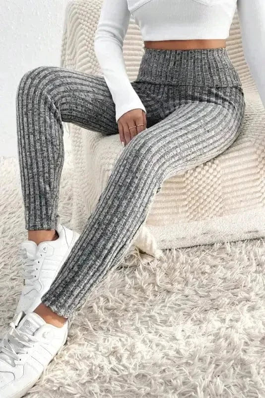 Wide Waistband Ribbed Textured Knit Leggings - Image 11