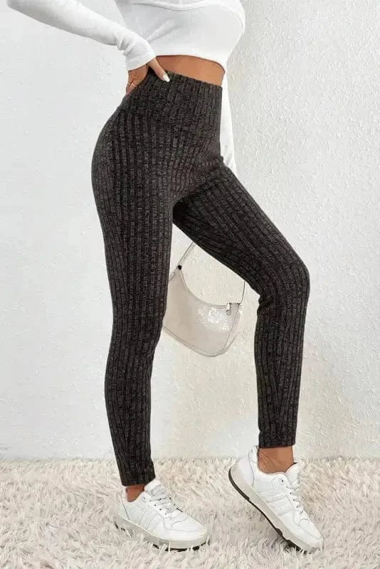 Wide Waistband Ribbed Textured Knit Leggings - Image 3