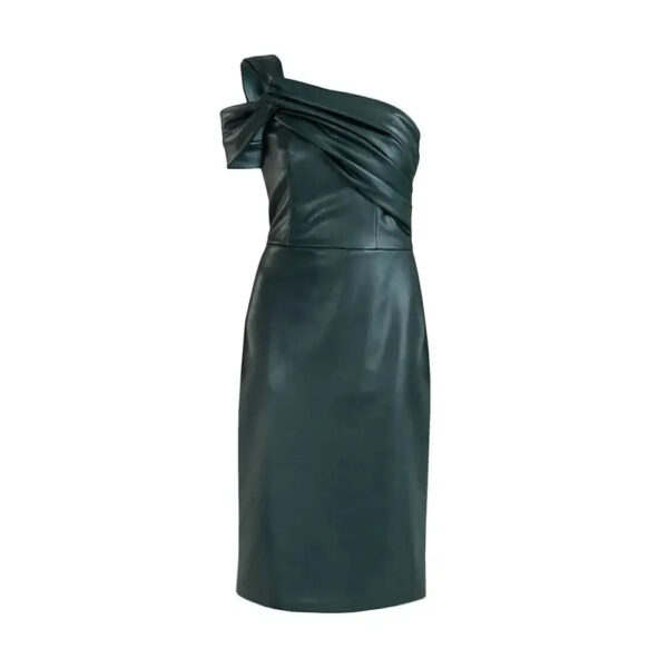 Women's Forest Green Leather Cocktail Dress - Image 3