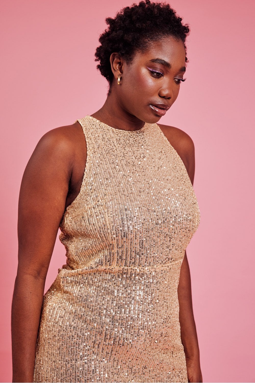 Gold Sequin Lightweight Curve Size Maxi Sheath Dress - Image 4