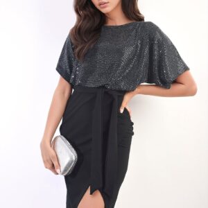 Tie Waist Sequin Midi Dress