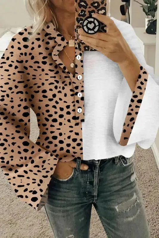 Leopard Contrast Casual Blouse
