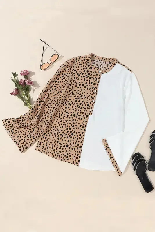 Leopard Contrast Casual Blouse - Image 3