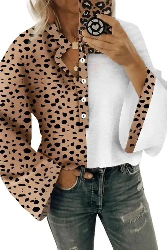 Leopard Contrast Casual Blouse - Image 2